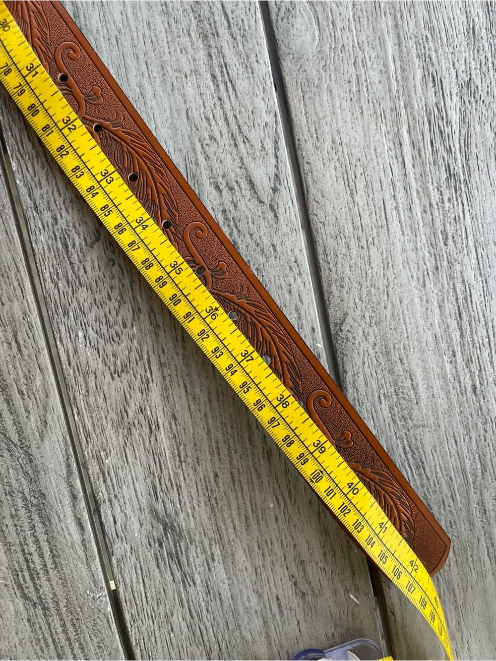 Western Tan Brown Tooled Leather Belt with Silver Longhorn Buckle Unisex Style